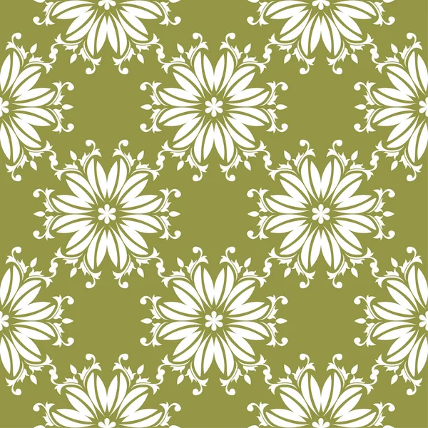 Zeytin yeşil zemin üzerine beyaz çiçekler. Tekstil ve duvar kağıtları için süs seamless modeli