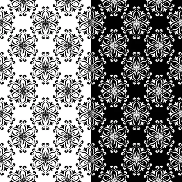 Black White Floral Backgrounds Set Seamless Designs Textile Wallpapers — Stock Vector