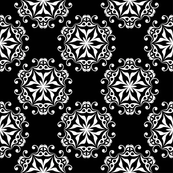 Чорно Білий Квітковий Орнамент Безшовний Візерунок Текстилю Шпалер — стоковий вектор