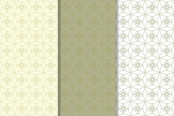 Zeytin yeşili ve beyaz geometrik süsler. Web, Tekstil ve duvar kağıtları için dikey Dikişsiz desen seti