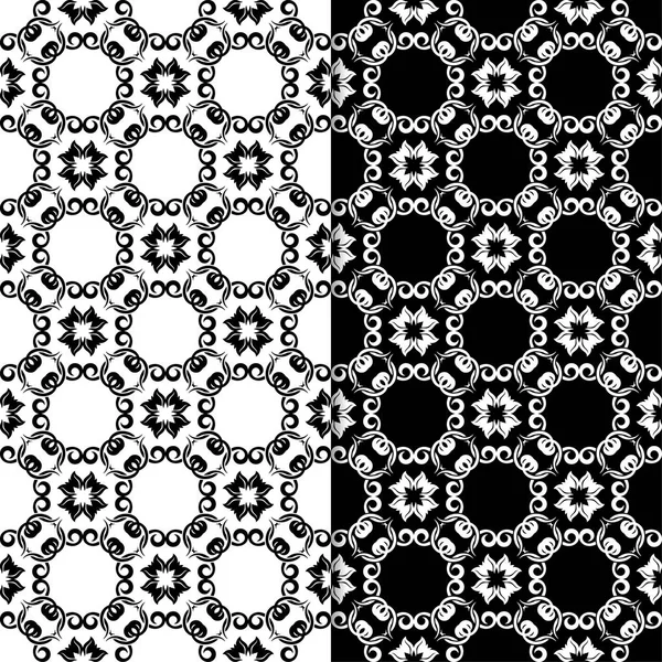 Siyah ve beyaz çiçek arka planlar. Tek renkli Dikişsiz desen Tekstil ve duvar kağıtları için set