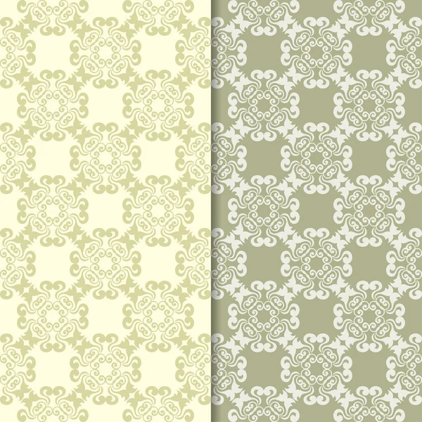 Zeytin yeşili ve bej çiçek arka planlar. Tekstil ve duvar kağıtları için dikişsiz desen seti
