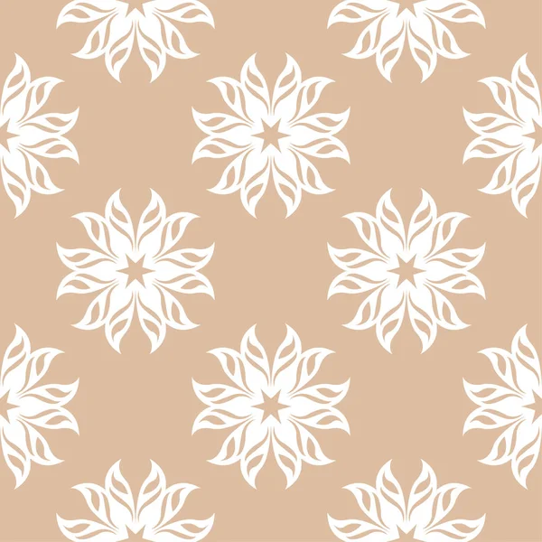 Bej renkli arka plan üzerinde beyaz çiçek süsleme. Tekstil ve duvar kağıtları için seamless modeli