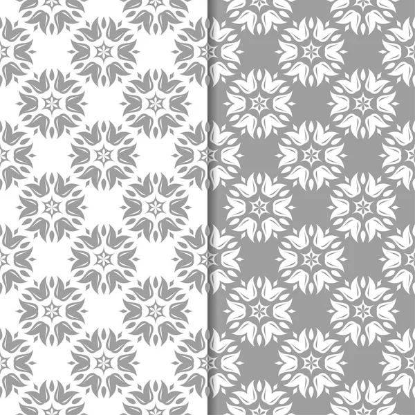 Beyaz ve gri çiçek arka planlar. Tekstil ve duvar kağıtları için dikişsiz desen seti
