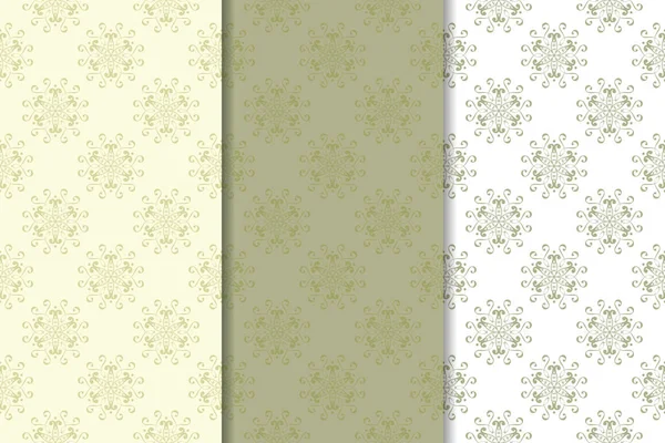 Zeytin yeşili çiçek arka planlar. Tekstil ve duvar kağıtları için dikişsiz desen seti