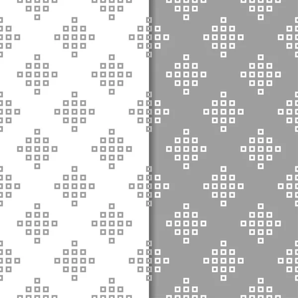Gray White Geometric Ornaments Set Seamless Patterns Web Textile Wallpapers — Stock Vector