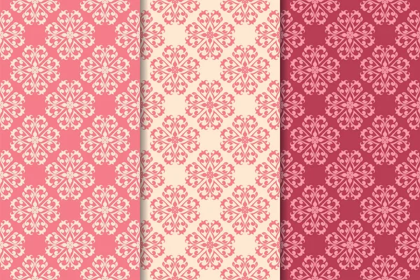 Kırmızı çiçekli süsler kümesi. Kiraz pembe dikey Dikişsiz desen. Duvar kağıdı arka plan