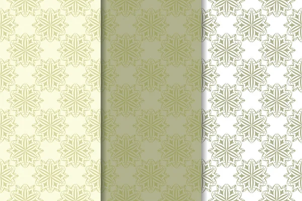 Zeytin yeşili çiçek arka planlar. Tekstil ve duvar kağıtları için dikişsiz desen seti