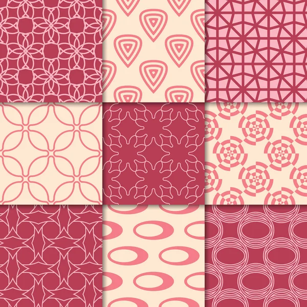 Kiraz kırmızı ve bej geometrik süsler. Web, Tekstil ve duvar kağıtları için dikişsiz desen koleksiyonu