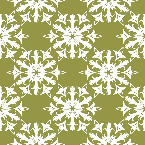 Zeytin yeşil zemin üzerine beyaz çiçek süsleme. Tekstil ve duvar kağıtları için seamless modeli