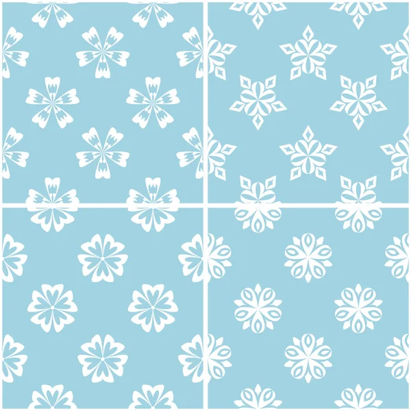 Çiçek desenleri. Mavi ve beyaz sorunsuz arka planlar kümesi. Vektör çizim