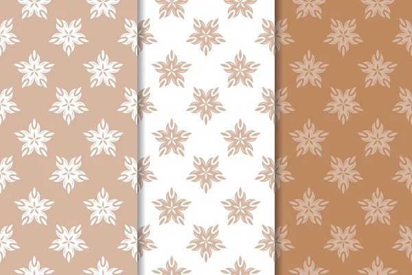 Kahverengi çiçek arka planlar. Tekstil ve duvar kağıtları için dikişsiz desen seti