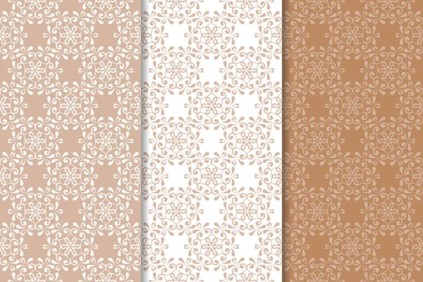 Kahverengi çiçek arka planlar. Tekstil ve duvar kağıtları için dikişsiz desen seti