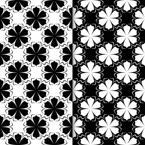 Siyah ve beyaz çiçek arka planlar. Tekstil ve duvar kağıtları için sorunsuz tasarım kümesi