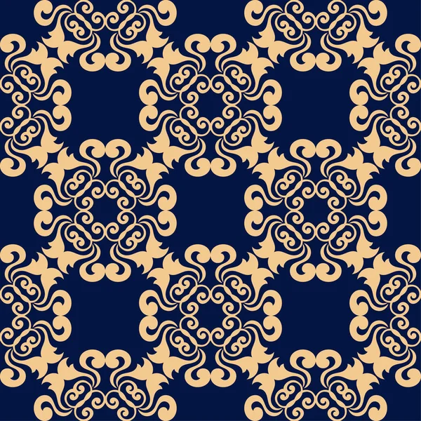 Golden Floral Element Donker Blauwe Achtergrond Naadloze Patroon Voor Textiel — Stockvector