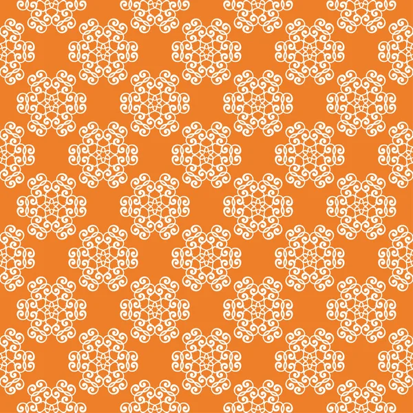 Turuncu zemin üzerine beyaz çiçek süsleme. Tekstil ve duvar kağıtları için seamless modeli