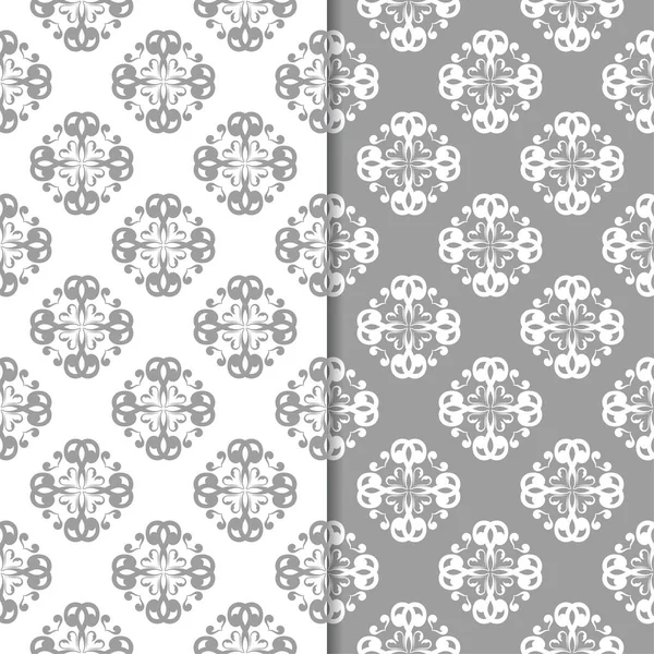 Beyaz ve gri çiçek arka planlar. Tekstil ve duvar kağıtları için dikişsiz desen seti