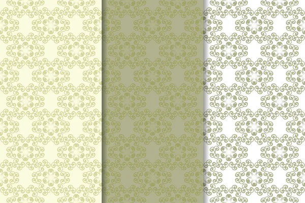 Zeytin yeşili çiçek arka planlar. Tekstil ve duvar kağıtları için dikişsiz desen seti