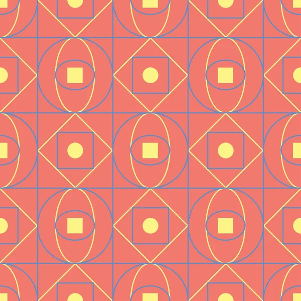Geometrik seamless modeli. Parlak kırmızı bir arka plan duvar kağıtları, Tekstil ve kumaş için mavi ve sarı tasarımı ile