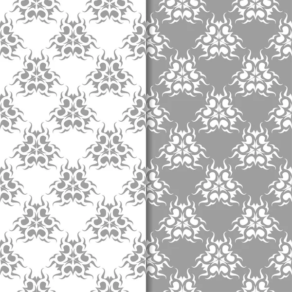 Beyaz ve gri çiçek arka planlar. Tekstil ve duvar kağıtları için dikişsiz desen seti