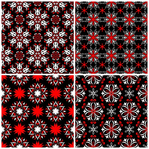 Sorunsuz arka planlar. Siyah beyaz ve kırmızı klasik duvar kağıtları, Tekstil ve kumaş çiçek desenleri ile ayarlar