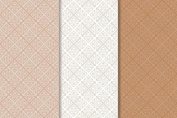 Kahverengi ve beyaz geometrik süsler. Web, Tekstil ve duvar kağıtları için dikişsiz desen seti
