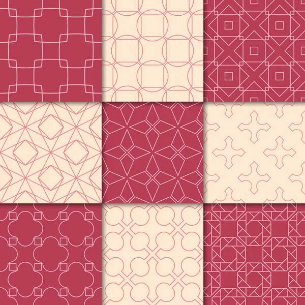 Adornos Geométricos Rojo Cereza Beige Colección Patrones Sin Costura Para — Vector de stock