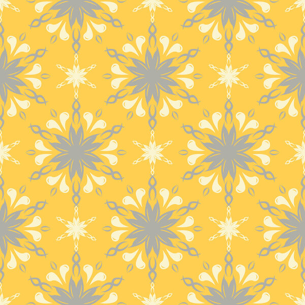 Floral background. Yellow gray and white seamless pattern for wallpaper, textile and fabrics