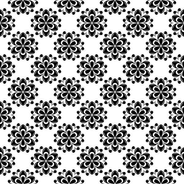 Adorno Floral Negro Sobre Fondo Blanco Patrón Sin Costuras Para — Vector de stock