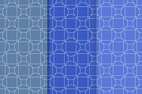 Adornos Geométricos Azules Conjunto Patrones Verticales Sin Costura Para Tela — Vector de stock