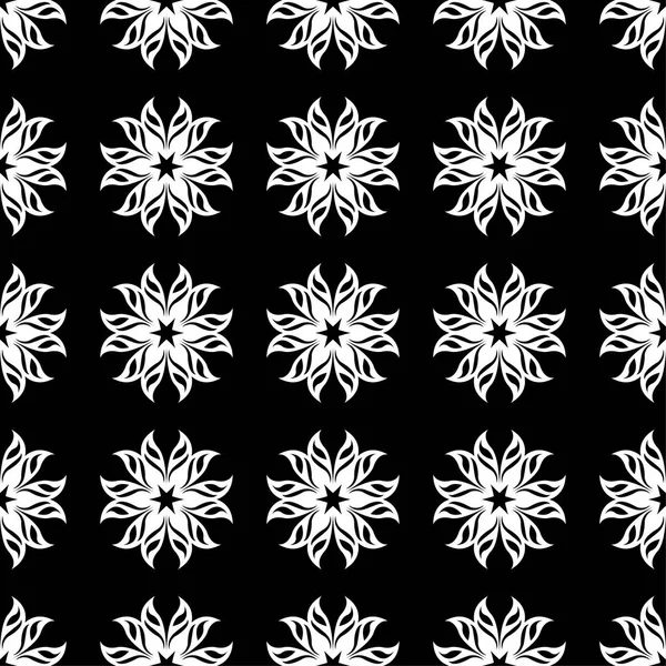 Siyah Arka Plan Üzerine Beyaz Çiçek Süsleme Tekstil Duvar Kağıtları — Stok Vektör