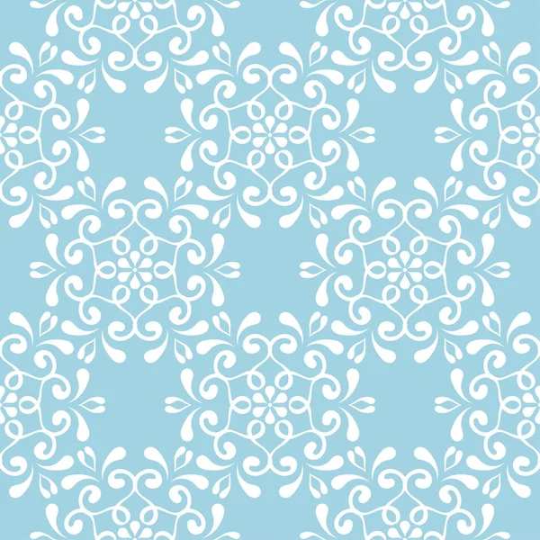 Ornement Floral Blanc Sur Fond Bleu Modèle Sans Couture Pour — Image vectorielle