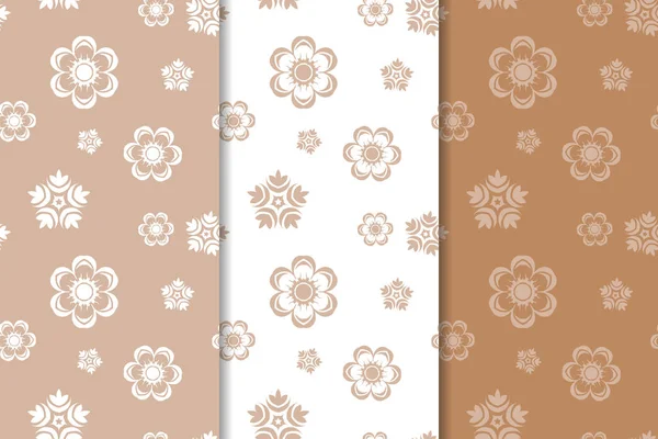 Kahverengi çiçek arka planlar. Tekstil ve duvar kağıtları için dikişsiz desen seti