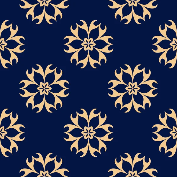 Zlatý Modrý Květinový Ornament Vzor Bezešvé Pro Textil Tapety — Stockový vektor