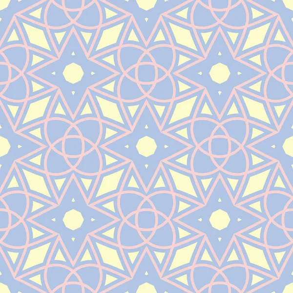 蓝色几何无缝图案 背景以米色和粉红色元素为墙纸 纺织品和织品 — 图库矢量图片
