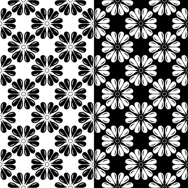 黒と白の花模様の背景 テキスタイルや壁紙のためのシームレスなデザインのセット — ストックベクタ