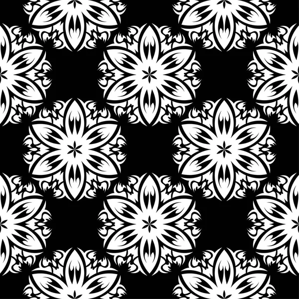 Siyah arka plan üzerine beyaz çiçek süsleme. Tekstil ve duvar kağıtları için seamless modeli