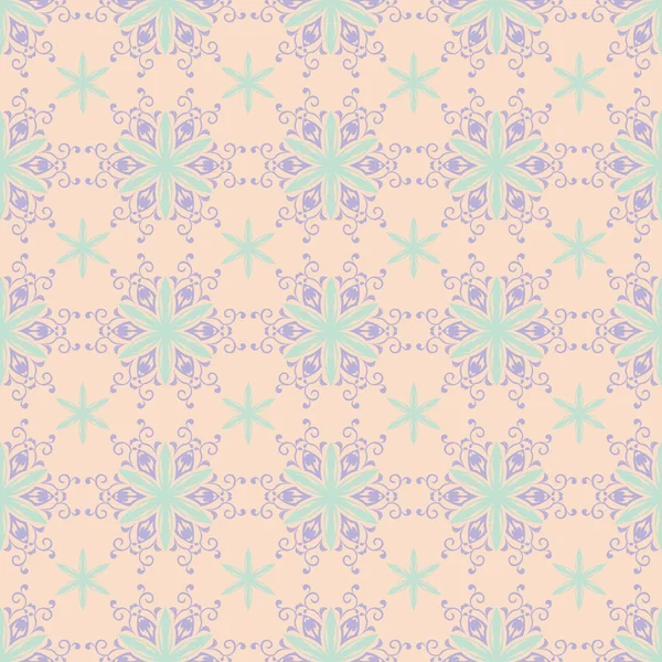 Çok renkli çiçek seamless modeli. Bej renkli arka plan duvar kağıtları, Tekstil ve kumaş için mor ve mavi çiçek öğeleri ile