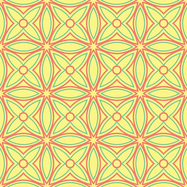 Geometrik seamless modeli. Sarı arka plan duvar kağıtları, Tekstil ve kumaş için pembe ve yeşil tasarım ile