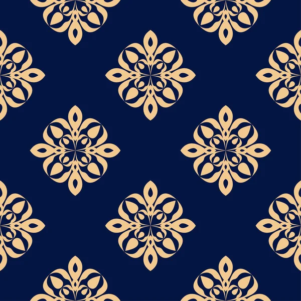 Koyu mavi zemin üzerine altın çiçek süsleme. Tekstil ve duvar kağıtları için seamless modeli
