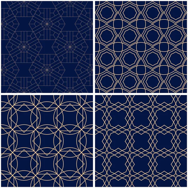 Geometrik desenler. Altın mavi sorunsuz arka planlar kümesi. Vektör çizim