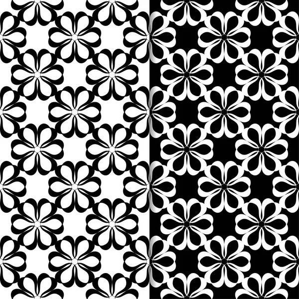 Siyah ve beyaz çiçek arka planlar. Tekstil ve duvar kağıtları için dikişsiz desen seti