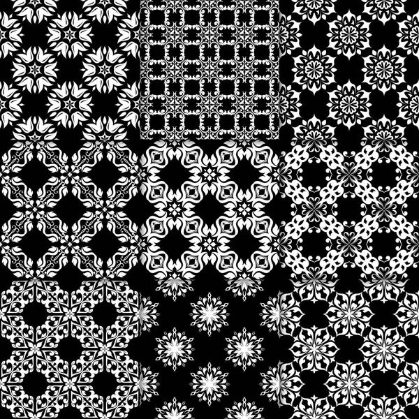黒と白の花の装飾品 紙のモノクロのシームレス パターンのコレクション繊維 — ストックベクタ