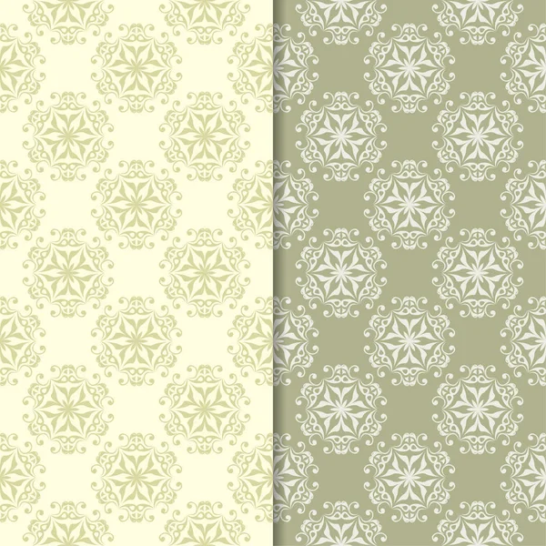 Zeytin yeşili ve bej çiçek arka planlar. Tekstil ve duvar kağıtları için dikişsiz desen seti