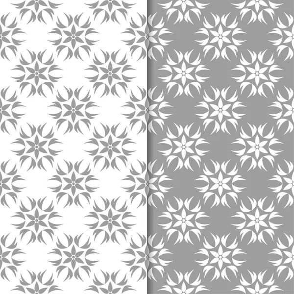 Beyaz ve gri arka plan çiçek kümesi. Tekstil ve duvar kağıtları için dikişsiz desen