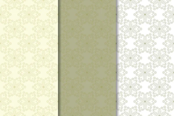 Olive Green Floral Seamless Ornaments Set Vertical Patterns Textile Wallpapers — Stock Vector