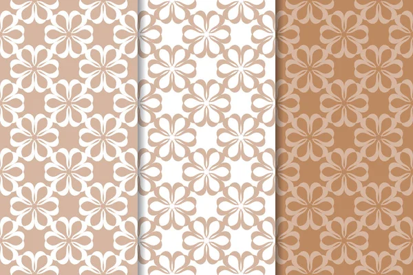 Kahverengi çiçek arka planlar. Tekstil ve duvar kağıtları için dikişsiz desen seti