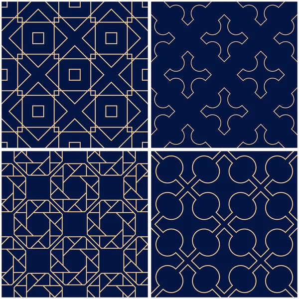 Geometrik desenler. Altın mavi sorunsuz arka planlar kümesi. Vektör çizim