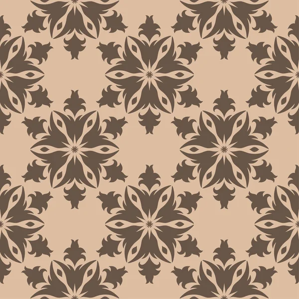 Braune Florale Ornamente Auf Beigem Hintergrund Nahtloses Muster Für Textilien — Stockvektor