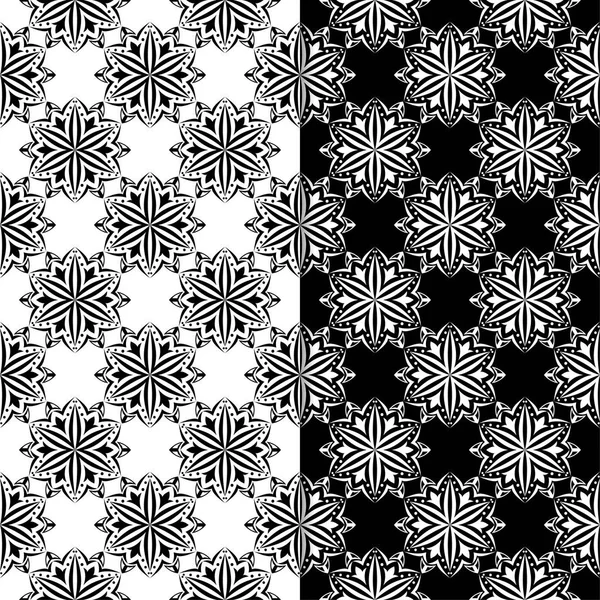 Siyah ve beyaz çiçek arka planlar. Tekstil ve duvar kağıtları için dikişsiz desen seti